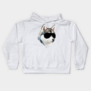 Funny husky Dog with Black Sunglasses Kids Hoodie